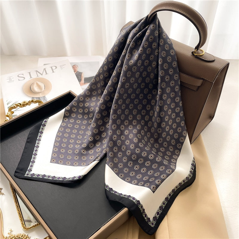 Fashion Wraps Satin Hijab Luxury Square Scarf for Women Hair Bands Ribbon Headband Silk Shawl Neckerchief Female Bandana