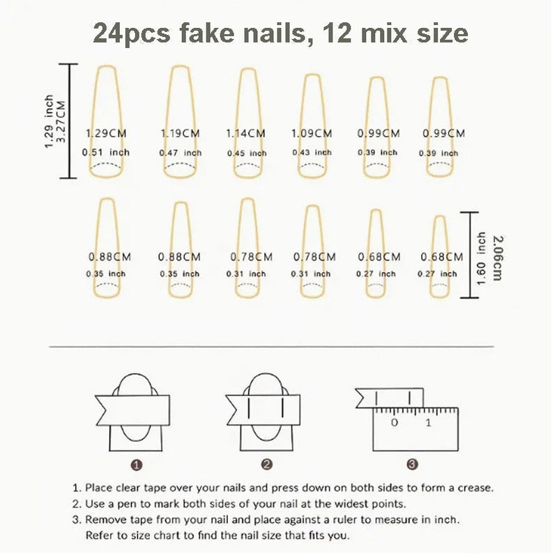 5D long fake nails set Gradual Camellia with glitter diamond designs french coffin ballet tips faux ongles press on false nail