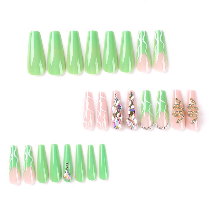 Black White French Stars Rhinestone Wearable Long Ballet Fake Nails Full Cover Finished False Nails Press on Nails with Glue MT1128JP2383