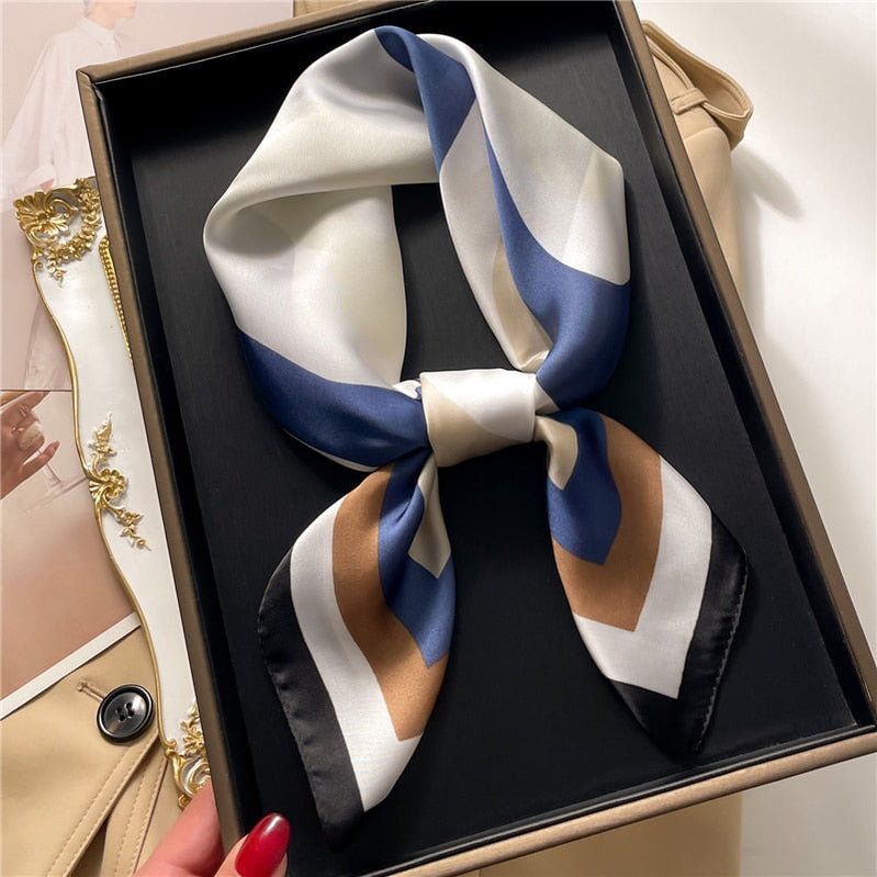 Fashion Hair Scarf for Women Decor Headband Ribbon Satin Silk Square Scarves Lady Wrist Wrap Shawls Design Bandana Foulard FJ714-3