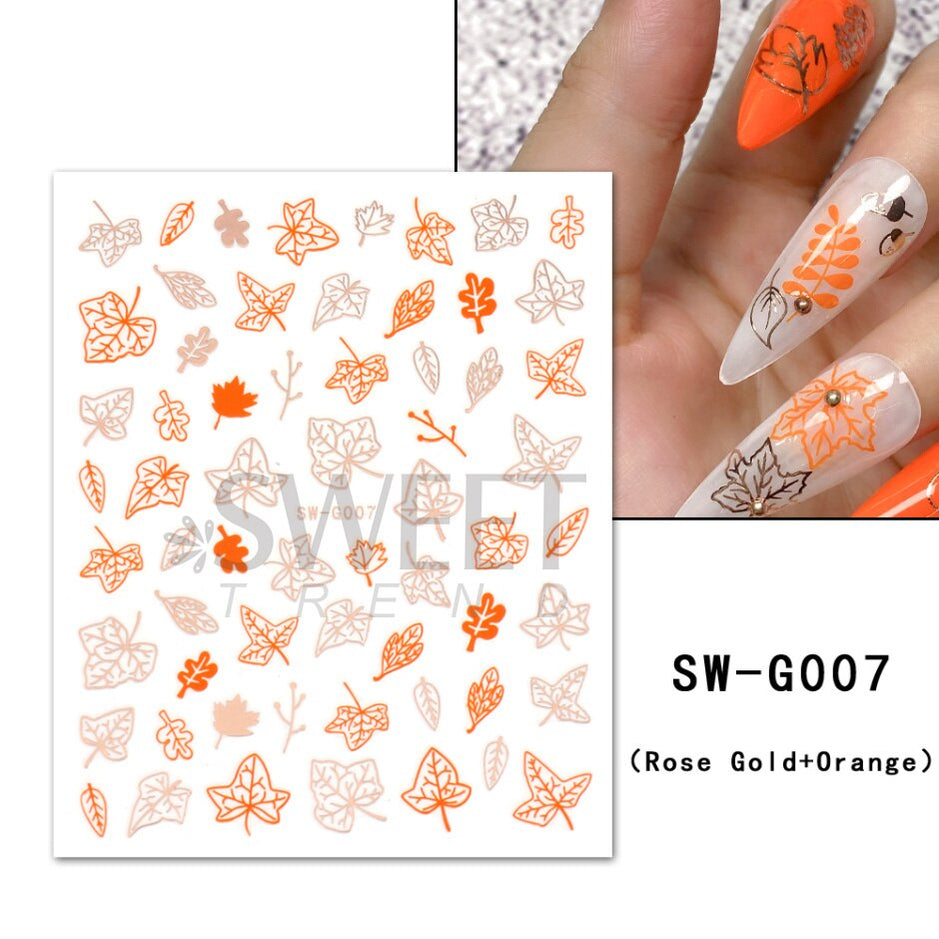Snow Bird Winter Autumn Nail Art Stickers Maple Leaf Cotton Flower Fall Design Line Adhesive Sliders Manicure Decoration JINO-48 SW-G007