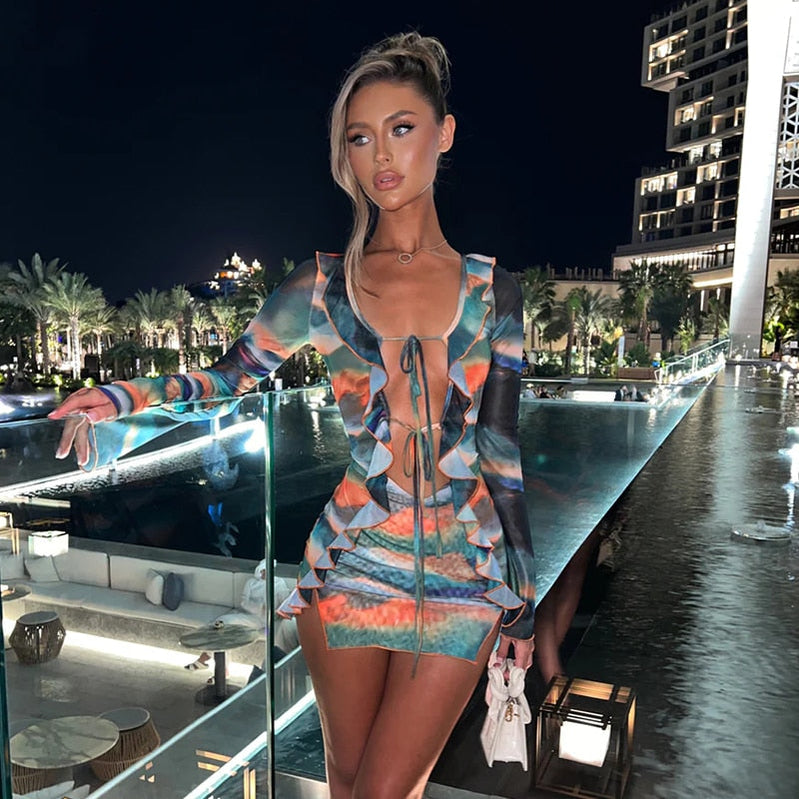 Townlike Sexy 3 Pieces Set Women Long Sleeve Crop Top And Mini Skirts And Bra Slim Three Piece Set 2023 Spring Summer Outfits 23008greenred