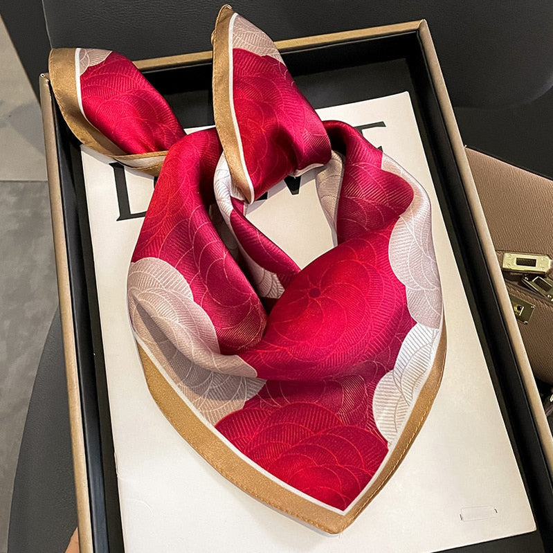 53cm Real Silk Nature Scarf Women Neckerchief Foulard Bandana Small Hairbands Fashion Floral Neck Ties for Office Lady New ZS-14 53x53cm