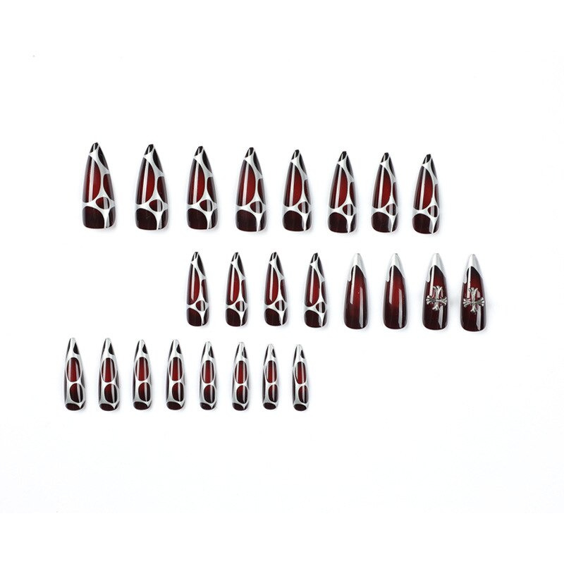 super cool fake nail silver false nail sharp press on nail red black spider special-shaped Punk Artificial Nail Salon Manicure