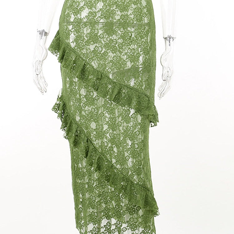 Fantoye Sexy See Through Lace Women Skirt Black High Waist Floral Y2k Skirt Femme Summer Casual Vacation Outside Streetwear 2023