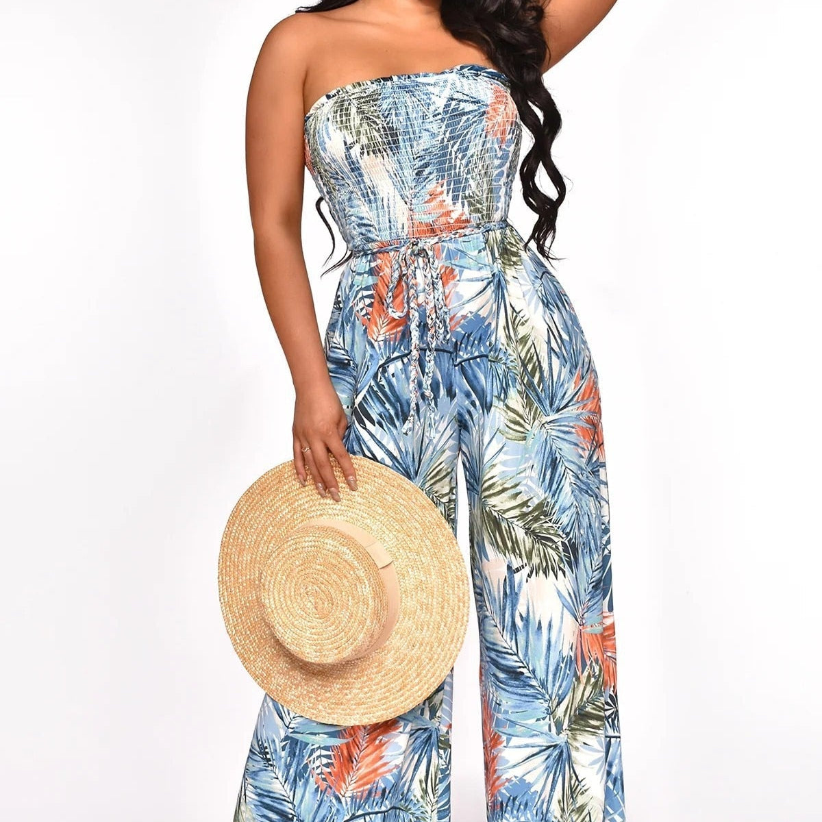 Sexy Tube Jumpsuits One Piece Rompers Women Summer Vacation Clothes Elegant Bodycon Wide Leg Pant Sleeveless Jumpsuit