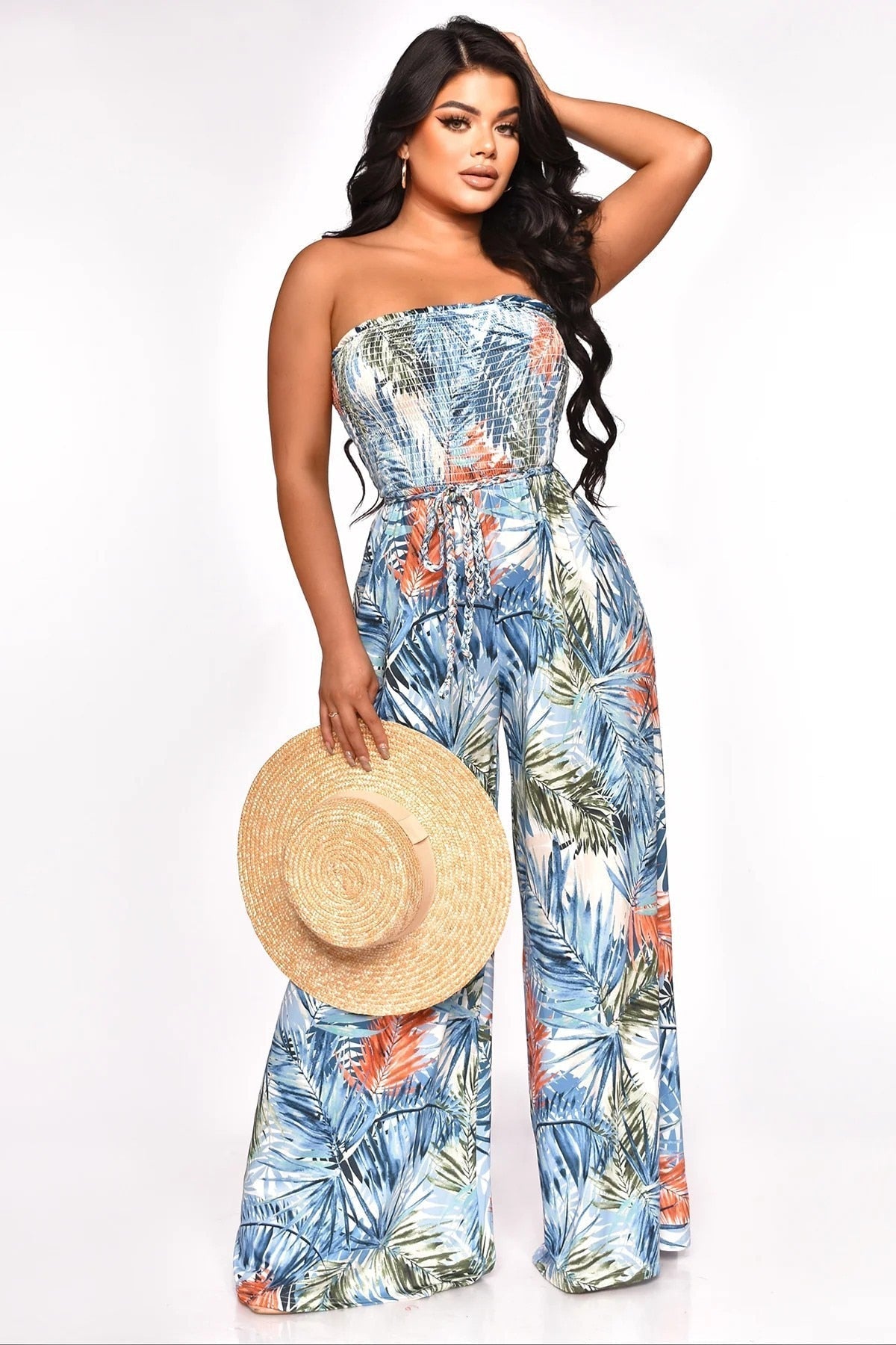 Sexy Tube Jumpsuits One Piece Rompers Women Summer Vacation Clothes Elegant Bodycon Wide Leg Pant Sleeveless Jumpsuit