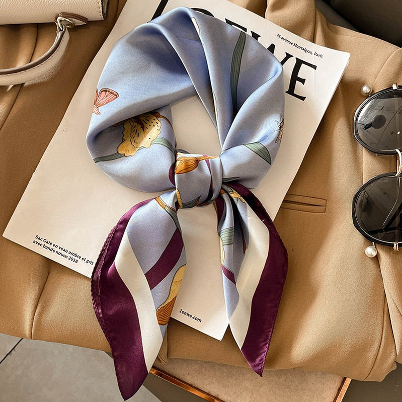 Fashion Hair Scarf for Women Headband Ribbon Satin Silk Square Scarves Lady Wrist Wrap Shawls Design Bandana Foulard W-202-2 70x70