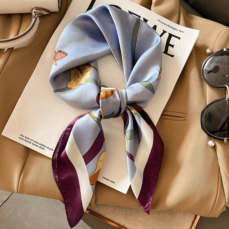 Fashion Hair Scarf for Women Headband Ribbon Satin Silk Square Scarves Lady Wrist Wrap Shawls Design Bandana Foulard W-202-2 70x70