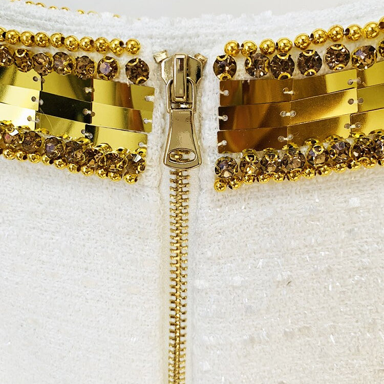 HIGH STREET Newest 2023 Designer Fashion Women's Stunning Metallic Diamonds Strass Handwork Beaded Tweed Mini Skirt