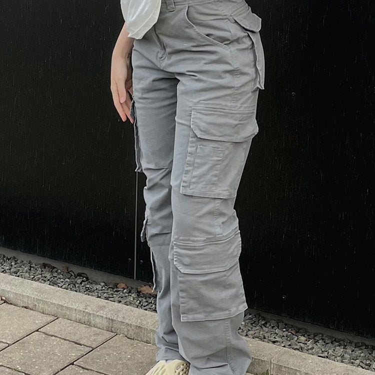 Vintage Cargo Pants Baggy Jeans Women Fashion 90s Streetwear Pockets Wide Leg High Waist Straight Y2k Denim Trousers Overalls
