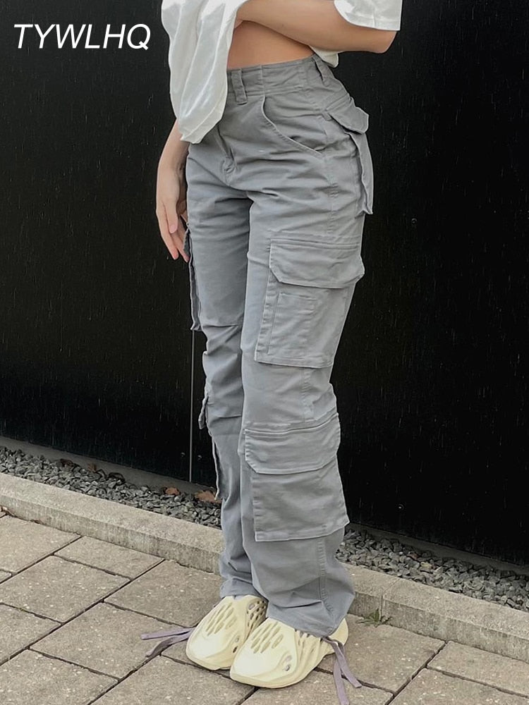 Vintage Cargo Pants Baggy Jeans Women Fashion 90s Streetwear Pockets Wide Leg High Waist Straight Y2k Denim Trousers Overalls
