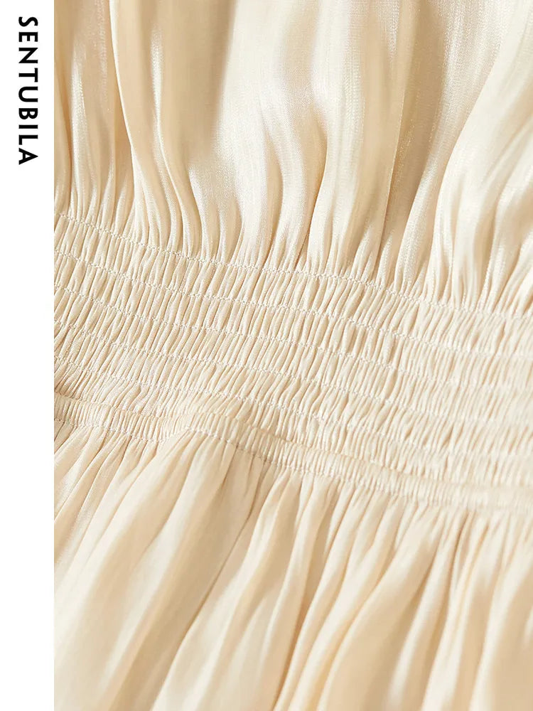 Vintage Elegant Dresses for Women Summer Fashion V-Neck Empire Puff Sleeves A-Line Long Dresses Women Clothing