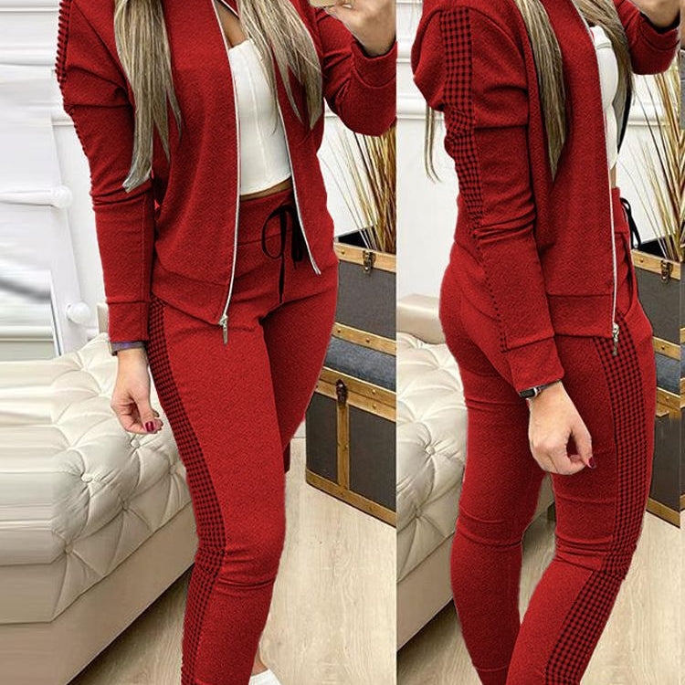 Women Two Piece Set Outfits Autumn Women's Tracksuit Zipper Top And Pants Casual Sport Suit Winter 2 Piece Woman Set Red