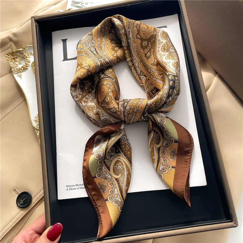Fashion Wraps Satin Hijab Luxury Square Scarf for Women Hair Bands Ribbon Headband Silk Shawl Neckerchief Female Bandana FJ672-1