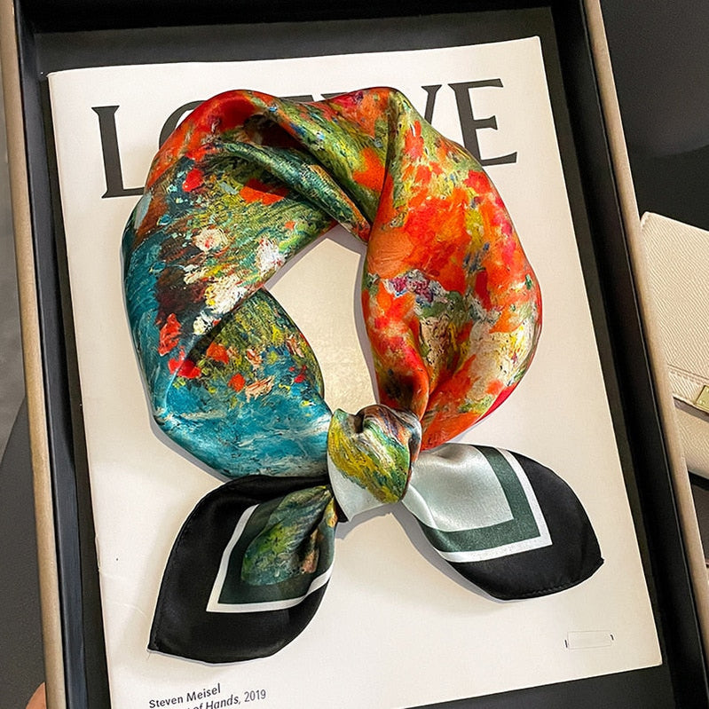 53cm Real Silk Nature Scarf Women Neckerchief Foulard Bandana Small Hairbands Fashion Floral Neck Ties for Office Lady New ZS-9 53x53cm