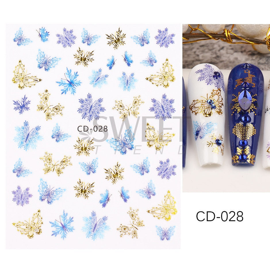 Snow Bird Winter Autumn Nail Art Stickers Maple Leaf Cotton Flower Fall Design Line Adhesive Sliders Manicure Decoration JINO-48 CD-028
