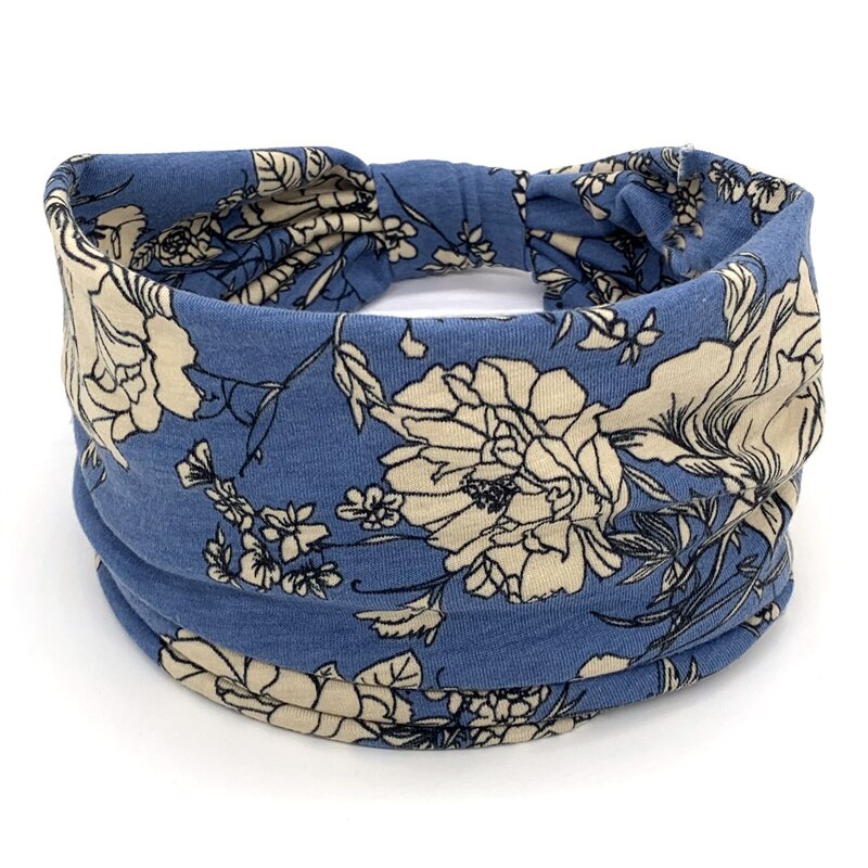 Fashion Print Knoted Elastic Yoga Sport Casual Headbands Hair Accessories for Women Boho Stretch Turban Head Wrap Wide Hairband Dark Grey