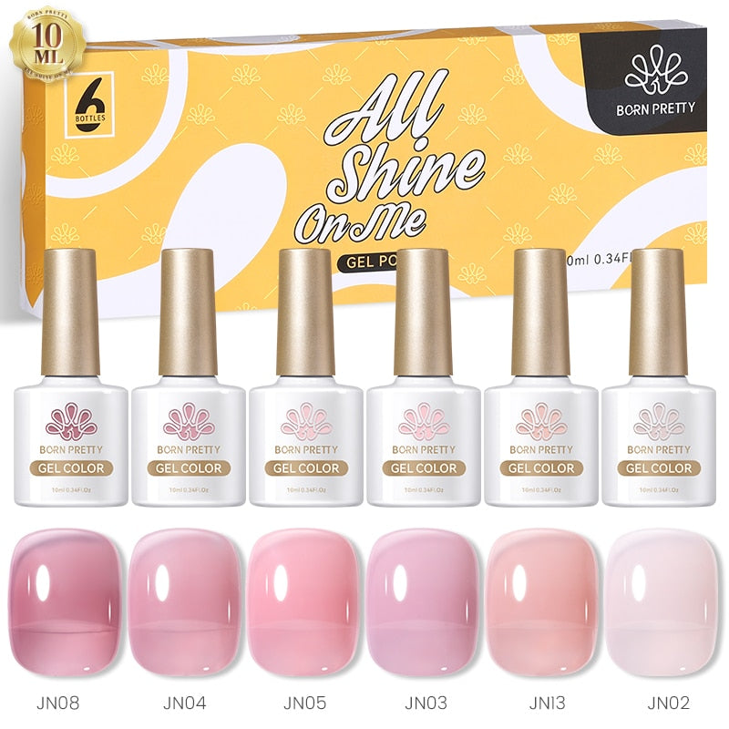 BORN PRETTY 6 Bottles 10ml Jelly Transparent Nail Gel Pink Nude Color Soak Off Gel Nail Polish for Manicure Jelly Set1