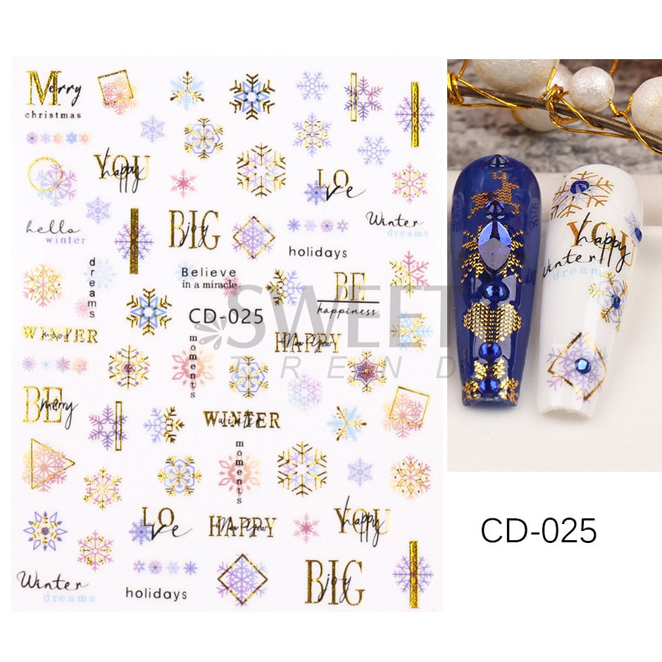 Snow Bird Winter Autumn Nail Art Stickers Maple Leaf Cotton Flower Fall Design Line Adhesive Sliders Manicure Decoration JINO-48 CD-025