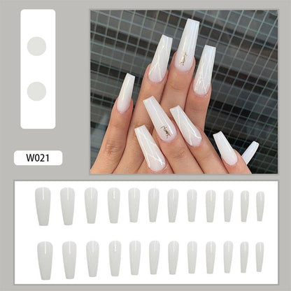 24Pcs/Box White French Fake Nails Press on Long XL Length Rhinestone Design False Nails Full Cover Acrylic Nail Tips