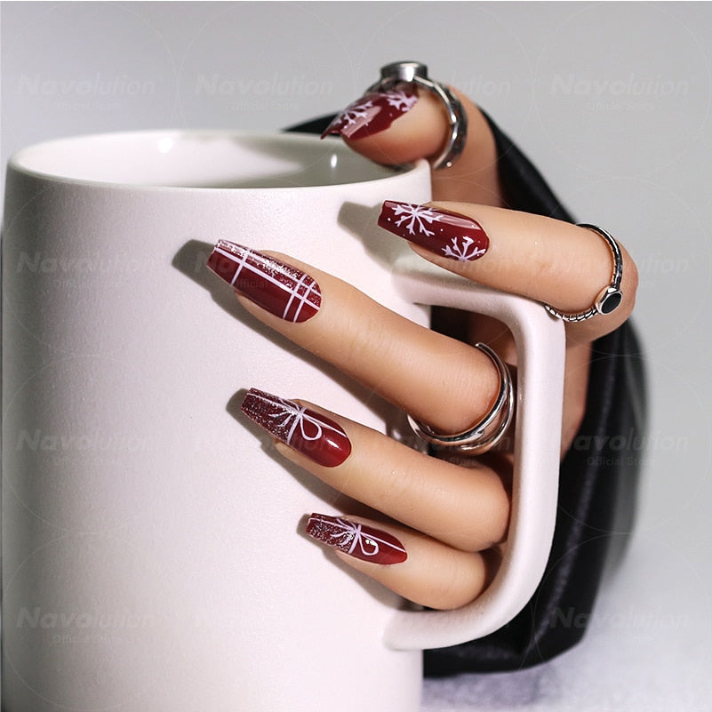 Navolution 24Pcs/Set DIY Manicure Wearable Fake Nails press on Detachable Finished Fingernails Ballet Square Head Almond Short 44
