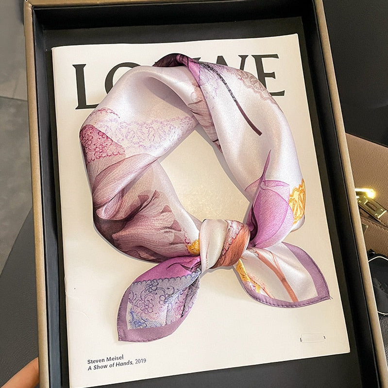53cm Real Silk Nature Scarf Women Neckerchief Foulard Bandana Small Hairbands Fashion Floral Neck Ties for Office Lady New ZS-238 53x53cm