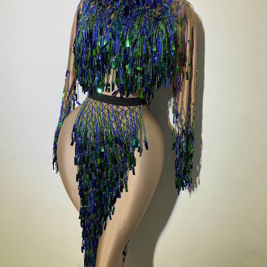 Latin Dance Costume Sequin Fringe Tassel Stage Outfit Dress for Women Ballroom Competition Dresses Night Party Clubwear