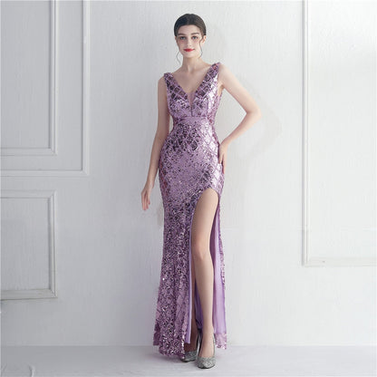 Modern V-Neck Sleeveless Prom Dresses for Women Elegant High Split Bodycon Sequin Cocktail Hoco Dress Teens sukienki wizytowe