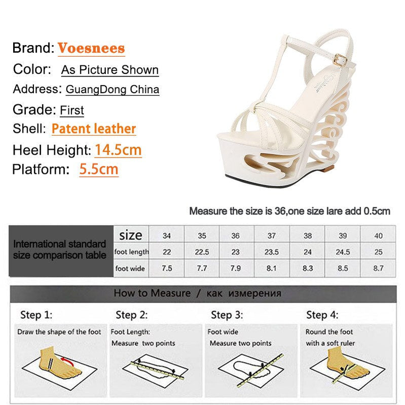 Summer Hollow Out Platform Nightclub Fashion Pumps Woman Super High Heel Wedges Sandals Sexy Ankle Buckle Peep Toe Party Shoes