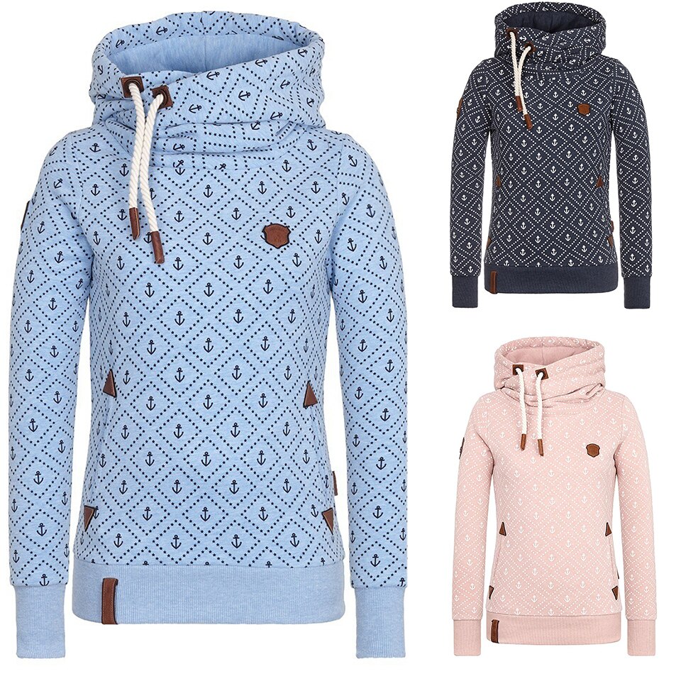 Anchor Print Big Size Hoodies Women 5xl Poleron Mujer 2024 Korean Street Pocket Sweatshirt Drawstring Slim Fit Hipster Hoodie