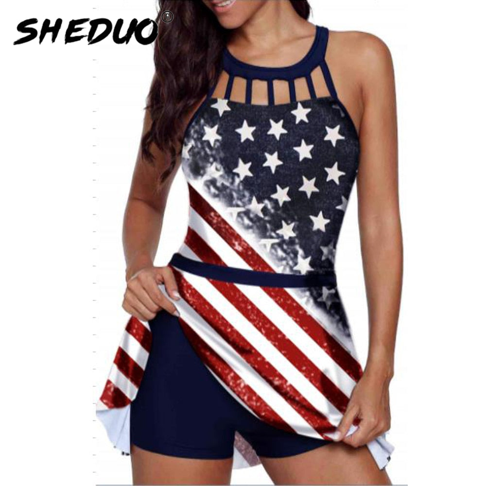 Sexy Swimwear Women American Flag Halter Bikini Set Striped Star Bathing Suit High Waisted Swimsuit Maillot De Bain Femmel As Pic