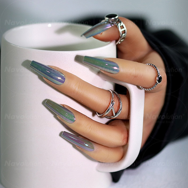 Navolution 24Pcs/Set DIY Manicure Wearable Fake Nails press on Detachable Finished Fingernails Ballet Square Head Almond Short 22