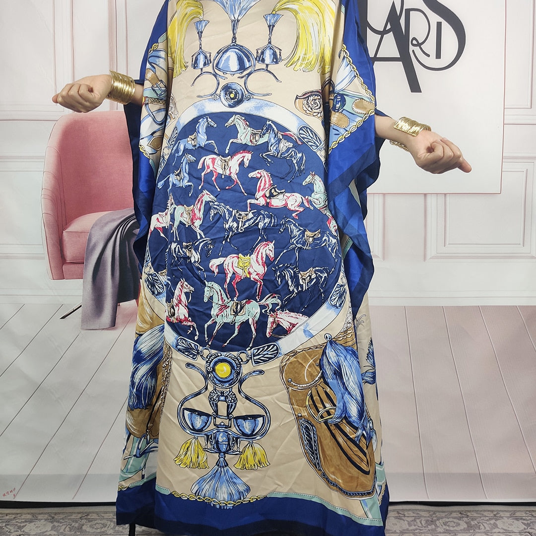 Kuwait Fashion - 2023 Summer Boho Loose Silk Kaftan Maxi Dress Oversized African Muslim Lady Abaya