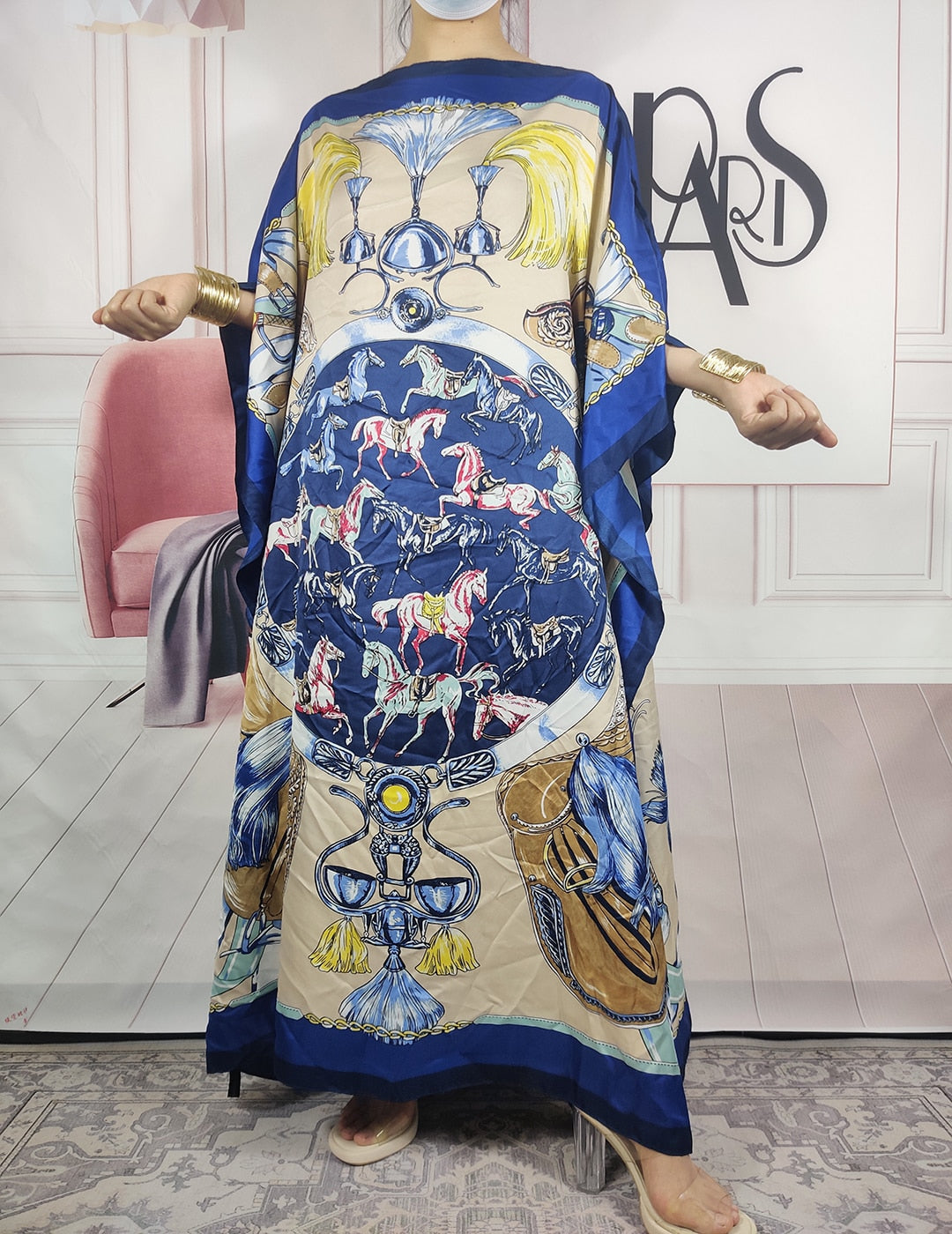 Kuwait Fashion - 2023 Summer Boho Loose Silk Kaftan Maxi Dress Oversized African Muslim Lady Abaya