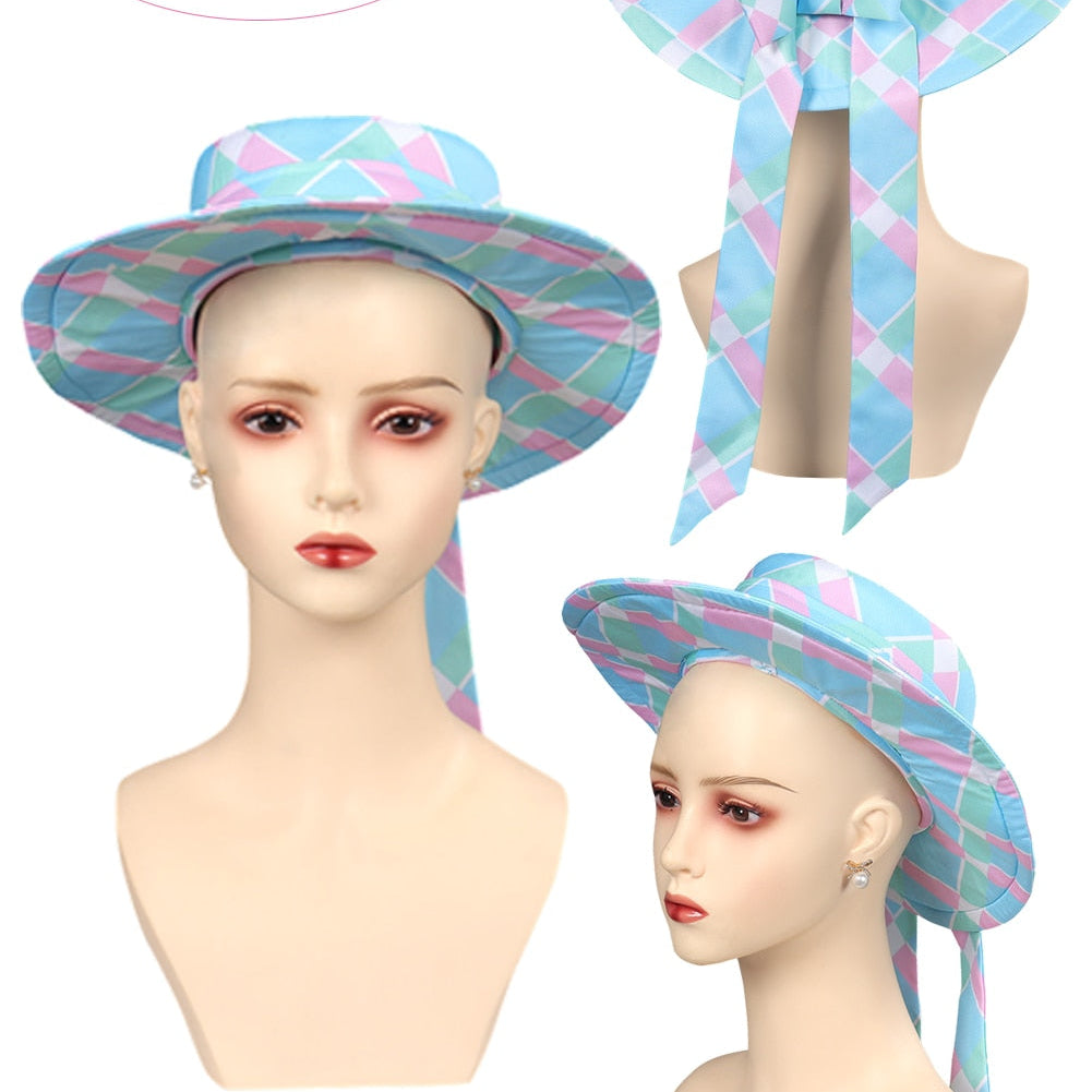 Margot Cosplay Kawaii Pink Plaid Dress Women Costume Movie Barbei Roleplay Fantasia Halloween Party Clothes For Disguise