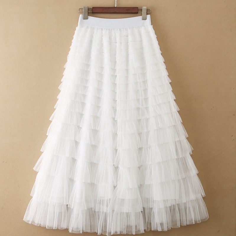 Summer Long Skirt Layered Ruffles Design Elegant Maxi Dress Office Women Commuting Party Attire Autumn Elegant Skirt Long white