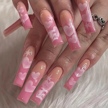 Fake Nails Heart Pattern Full Cover Fake Nails DIY Glue Press On Nails Nail Supplies For Professionals