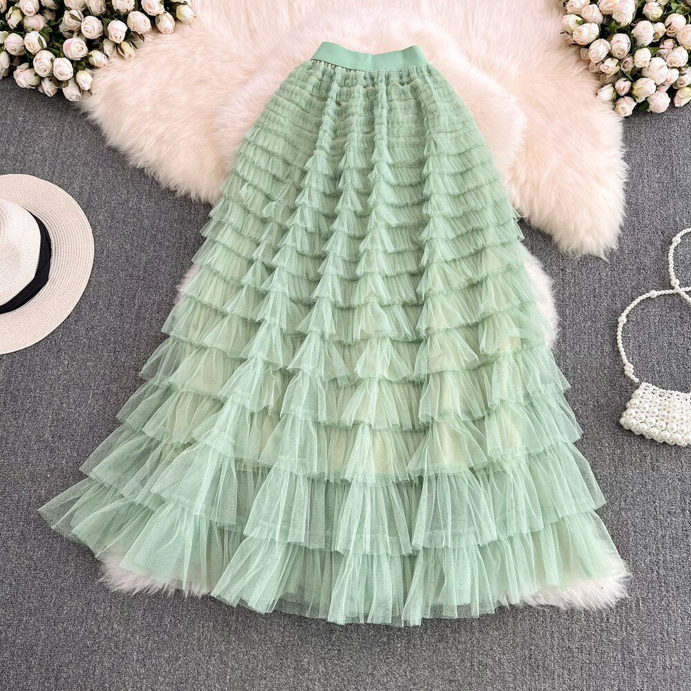 Super Long 97cm Maxi Tulle Skirts for Women 2023 New Chic Patchwork Cake Skirt Multilayer Large Swing A-Line Skirts Mujer Faldas
