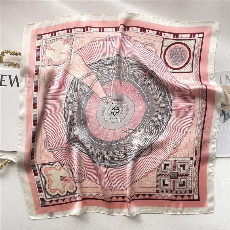 Fashion Wraps Satin Hijab Luxury Square Scarf for Women Hair Bands Ribbon Headband Silk Shawl Neckerchief Female Bandana FJ510-4