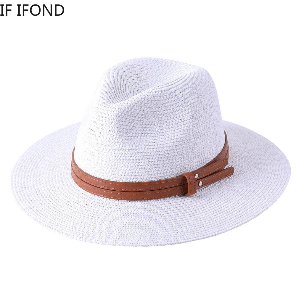56-58-59-60cm 새로운 천연 파나마 소프트 모양의 밀짚 모자 여름 여성/남성 넓은 챙서 해변 선지 모자 UV 보호 페도라 모자