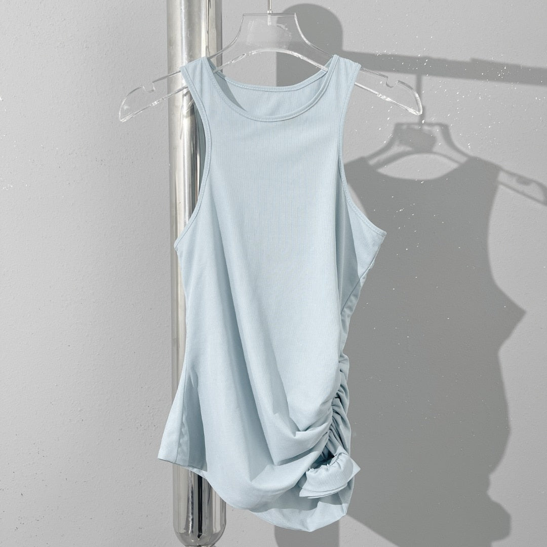 Romantic 3D rose pleated tank top fashionable and sexy y2k single side slim waist short section Top women summer new Light Blue