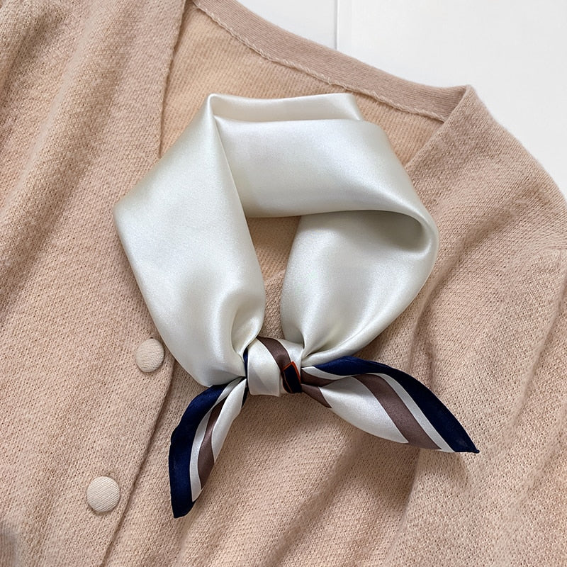 Fashion Designer Print 100% Natural Silk Square Scarves Women Hairband Neck Foulard Female Small Kerchief Bandana New FZ91-2 53cm real silk