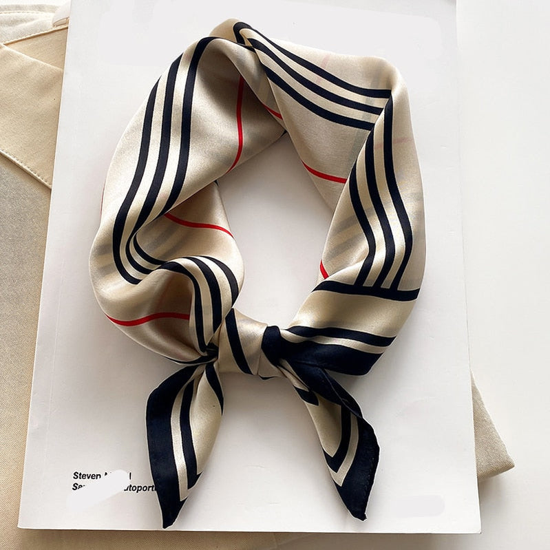 Classice 100% Silk Square Scarf Women Print Stripe Hair Band Wrist Foulard England Style Neckerchief Bandana Echarpe FZ159-1