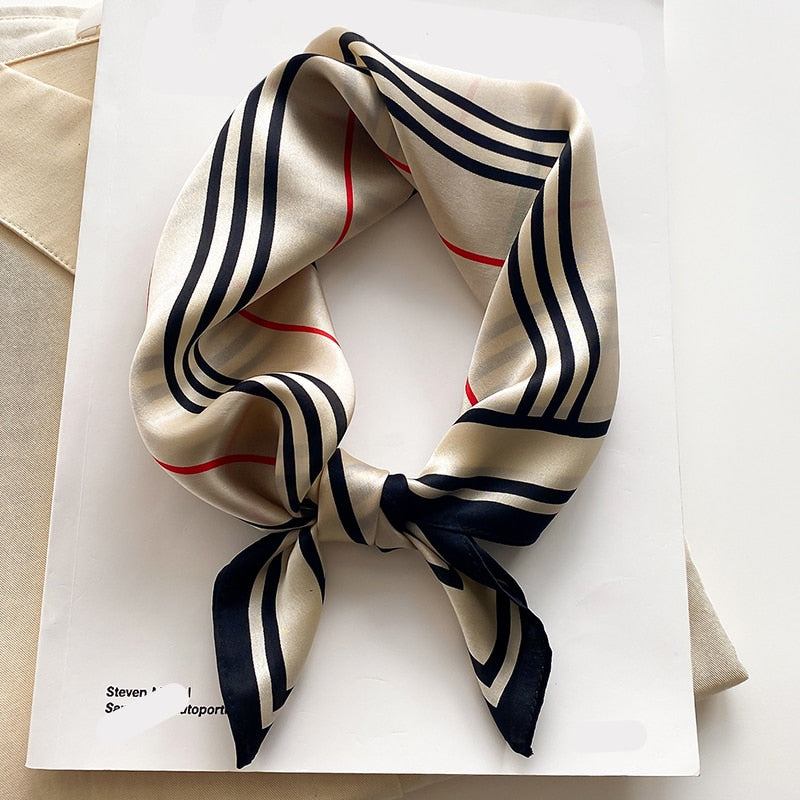 Classice 100% Silk Square Scarf Women Print Stripe Hair Band Wrist Foulard England Style Neckerchief Bandana Echarpe FZ159-1