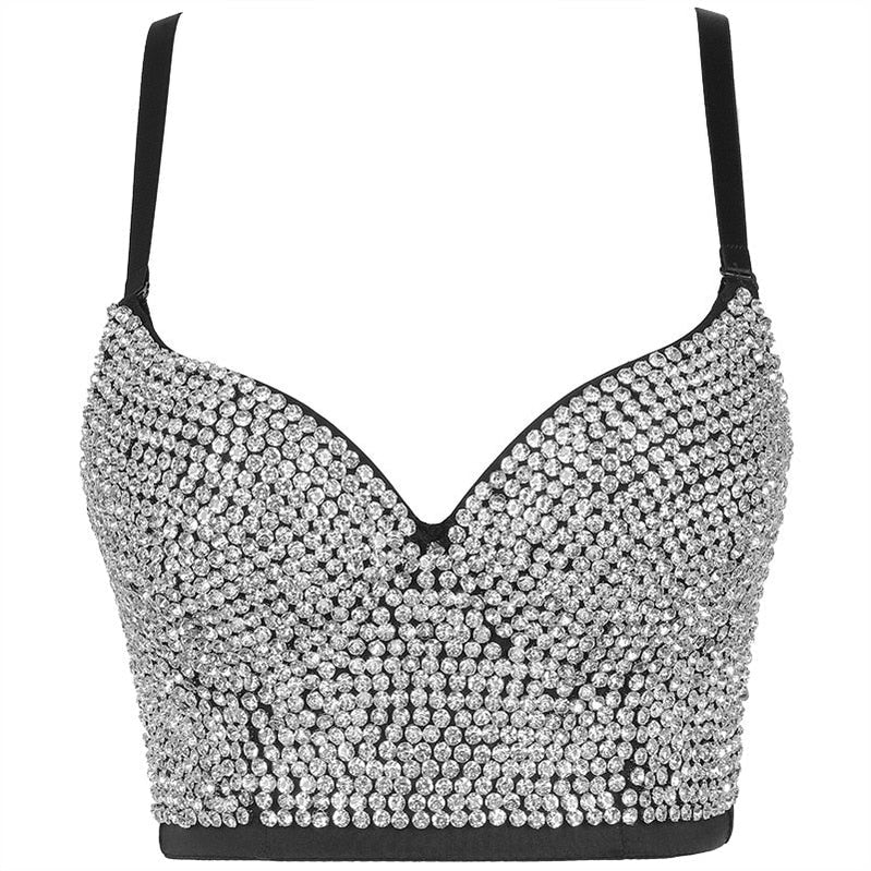 Women Tank Tops Luxury Sequined Rhinestone Pearl Wedding Push Up Bra Woman Clothes Camis Stage Ladies Crop Top Corset y2k Blusas