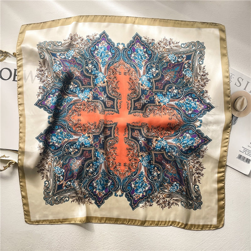 Fashion Wraps Satin Hijab Luxury Square Scarf for Women Hair Bands Ribbon Headband Silk Shawl Neckerchief Female Bandana FJ664-2