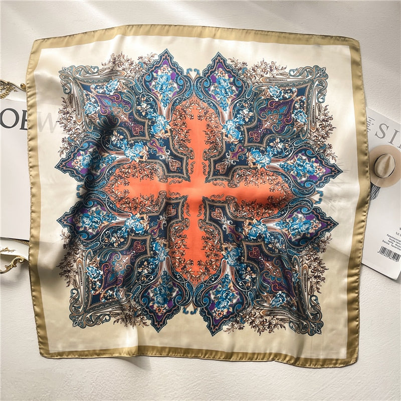 Fashion Wraps Satin Hijab Luxury Square Scarf for Women Hair Bands Ribbon Headband Silk Shawl Neckerchief Female Bandana FJ664-2