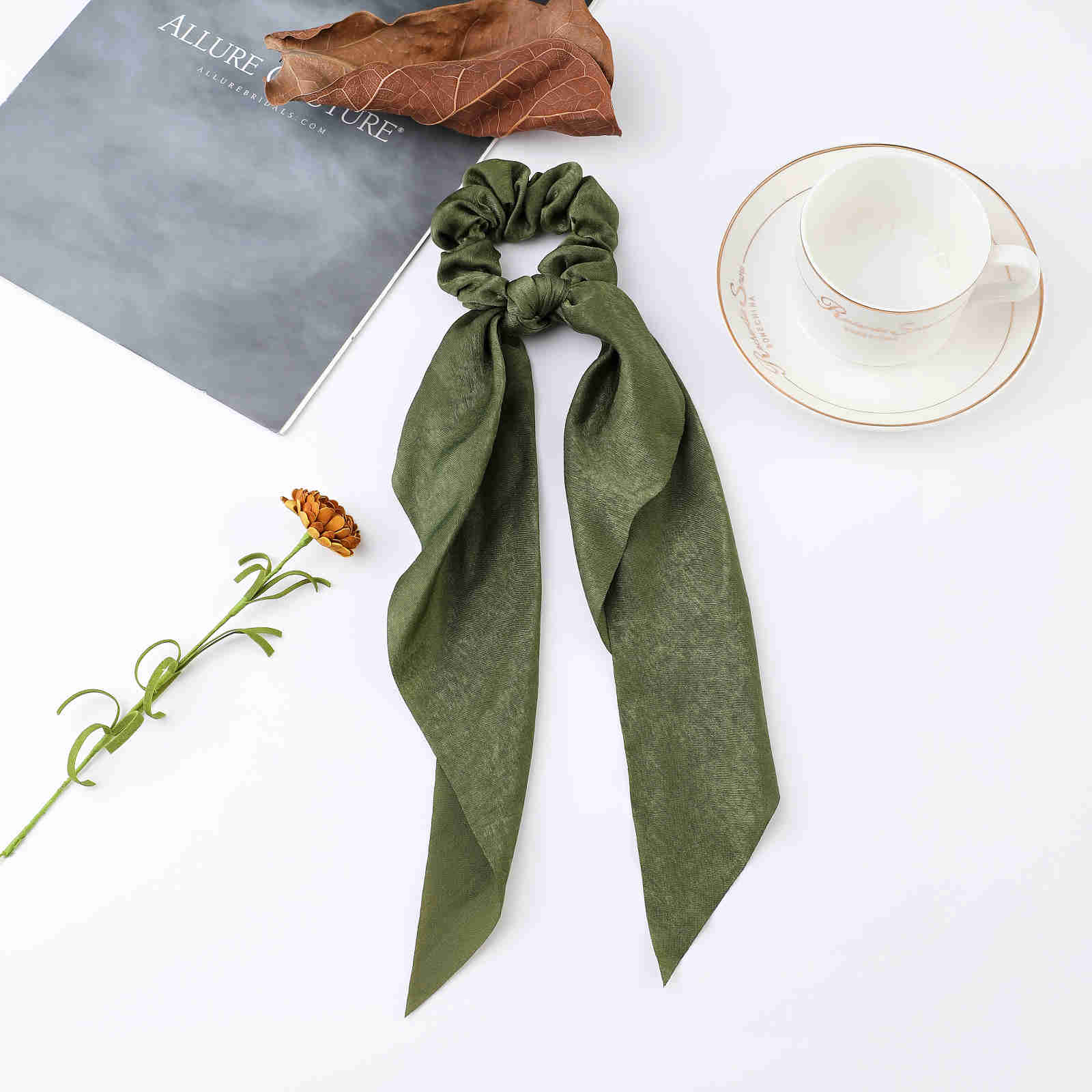 Fashion Print Chiffon Long Ribbon Scrunchies Women Girls Ponytail Scarf Elastic Hair Bands Ties Hair Accessories Wholesale 24