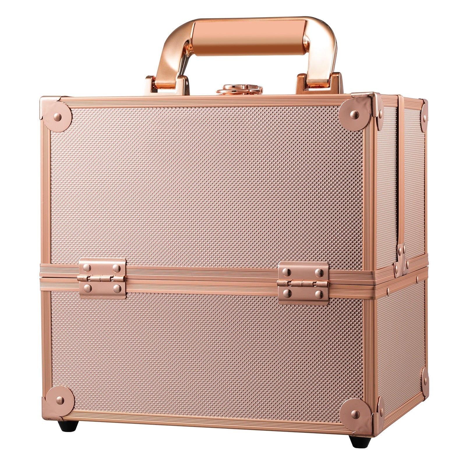 Makeup Case Portable Travel Alloy Cosmetics Make Up Storage Organizer Box Jewelry Nail Manicure Beauty Vanity Suitcase for Women Rose Gold